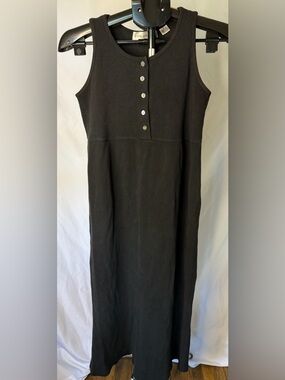 Vintage A Line Anne Klein Black Cotton Tank Dress Size S